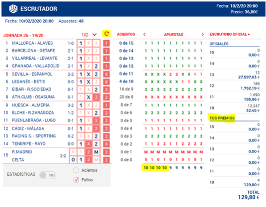 Calcular online reducciones quiniela