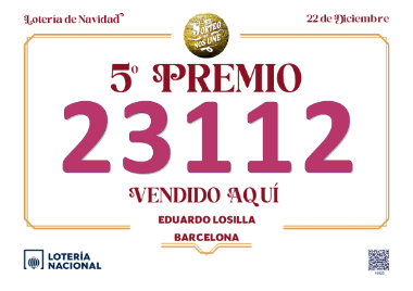 5º Premio Lotería Navidad vendido aquí!